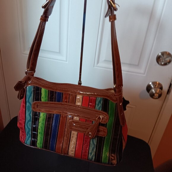 Marc Chantal MC Vintage Kirste Multi Croco Stripes Embossed Should… - Picture 2 of 10